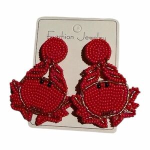 Red Seed Beaded Crab Earrings NWT